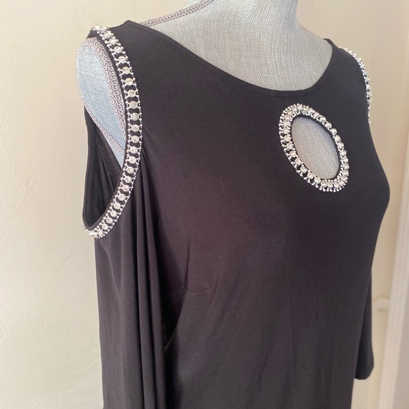 JBS 🖤BLACK🖤 EMBELLISHED COLD-SHOULDER COCKTAIL DRESS SIZE LARGE 🌟EUC🌟 - Picture 5 of 15